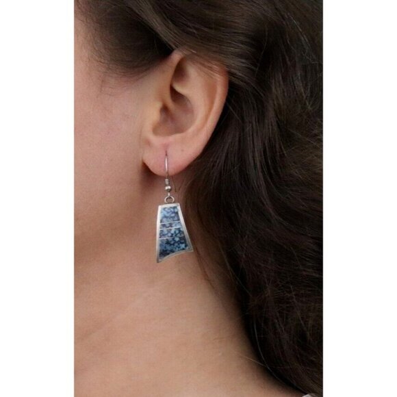 Sterling Silver Turquoise Earrings Dangle Drop - Picture 4 of 8